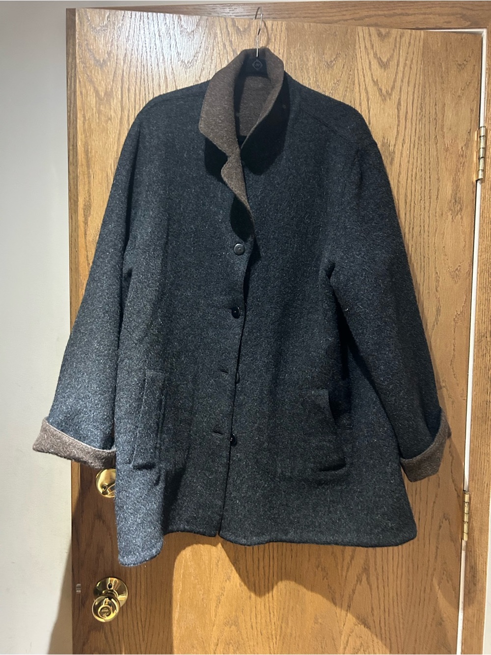 J. Jill Reversible Charcoal and Brown Pea Coat